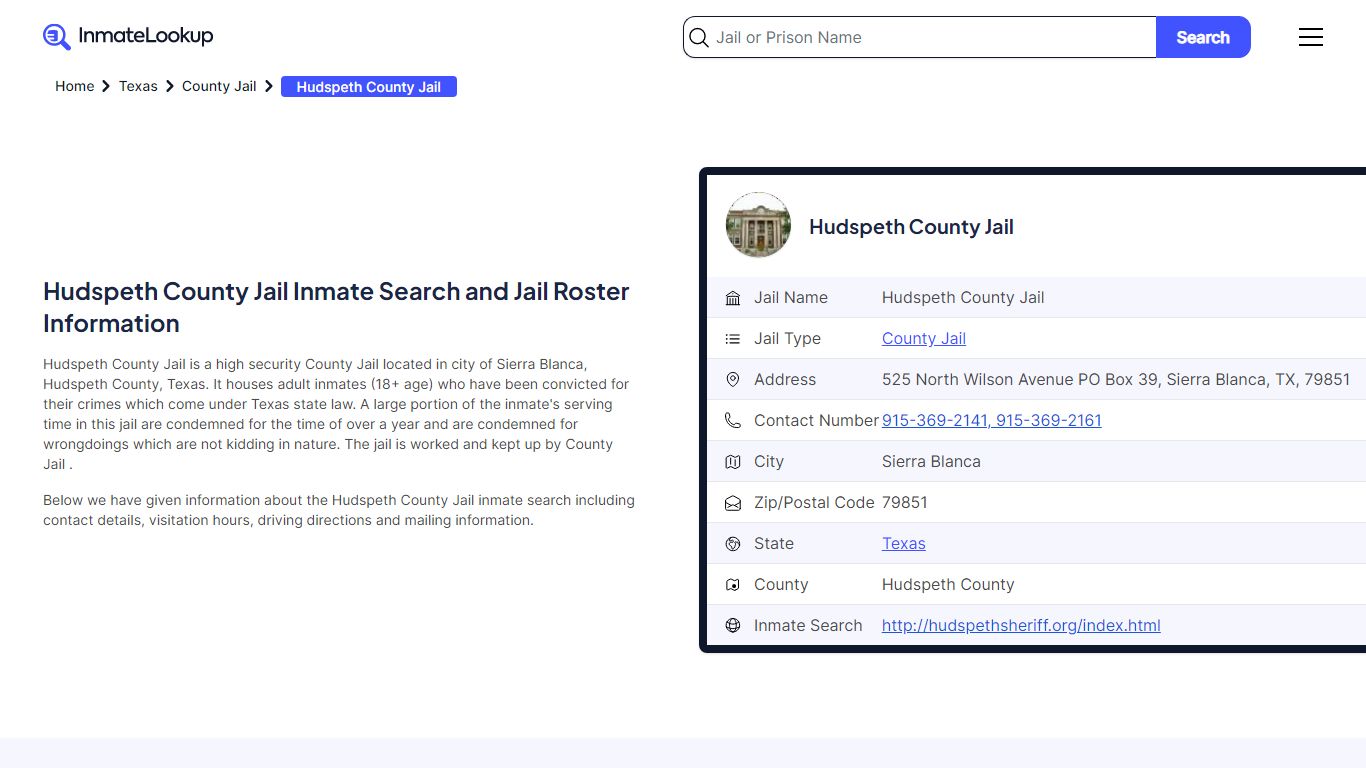 Hudspeth County Jail Inmate Search - Sierra Blanca Texas - Inmate Lookup